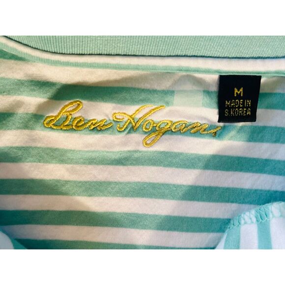 Ben Hogan Men's Mint Green Striped Polo Collared Short Sleeve Medium - Picture 4 of 9
